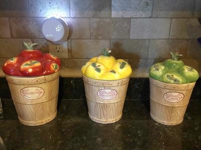 GORGEOUS PFALTZGRAFF CERAMIC APPLE CANISTER SET.