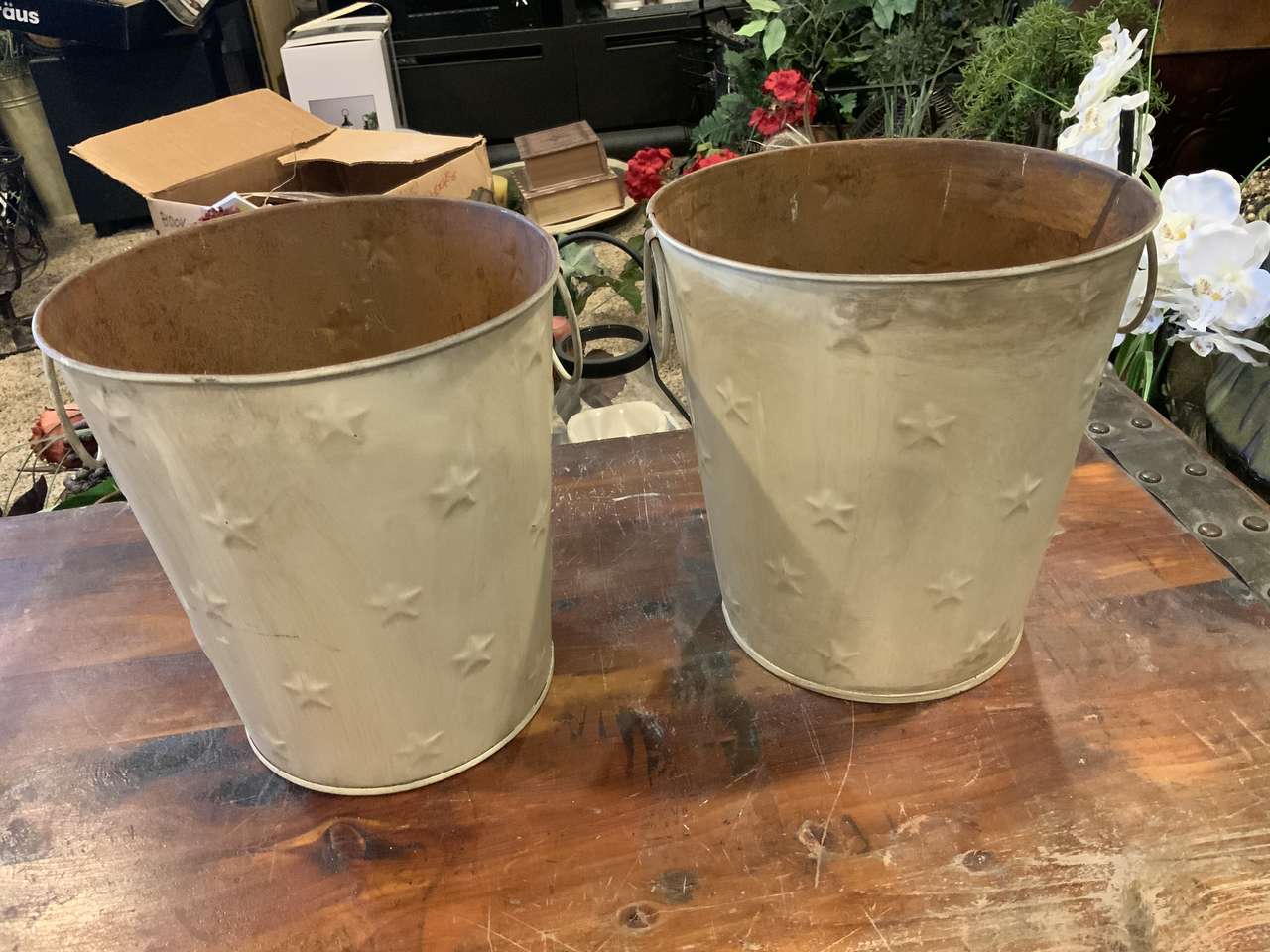 BEAUTIFUL METAL CONTAINER 9” TALL.  $15 EACH.