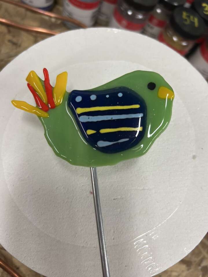 FUSED GLASS BIRD PLANT STAKEs