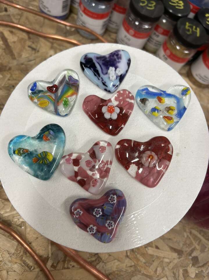 Chunky Fused Glass Hearts With accent Pieces