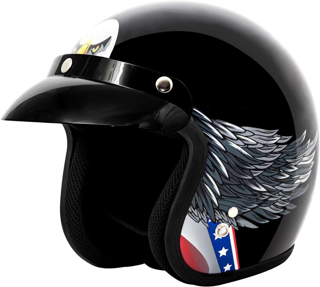 V-Can Open Face Eagle Crash Helmet NEW Size Medium DOT Approved