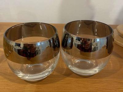 Two Vintage Silver Rimmed ROLY POLY barware GLASSE