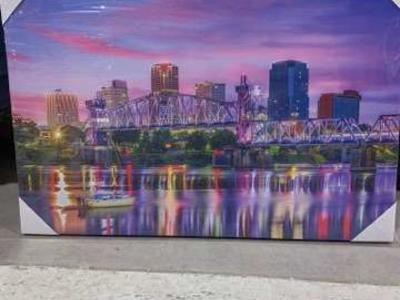 Purple Canvas City Scape On Water 3x2