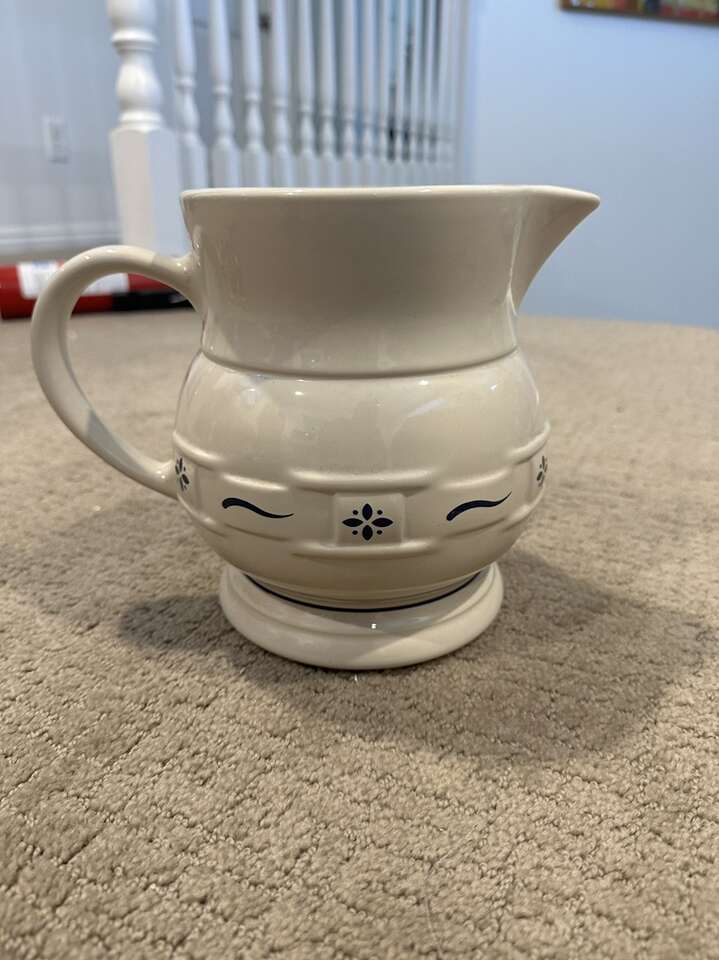 Longaberger Cream And Blue Pitcher
