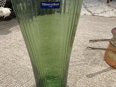 VINTAGE PLEATED VILLEROY BOCH GREEN VASE