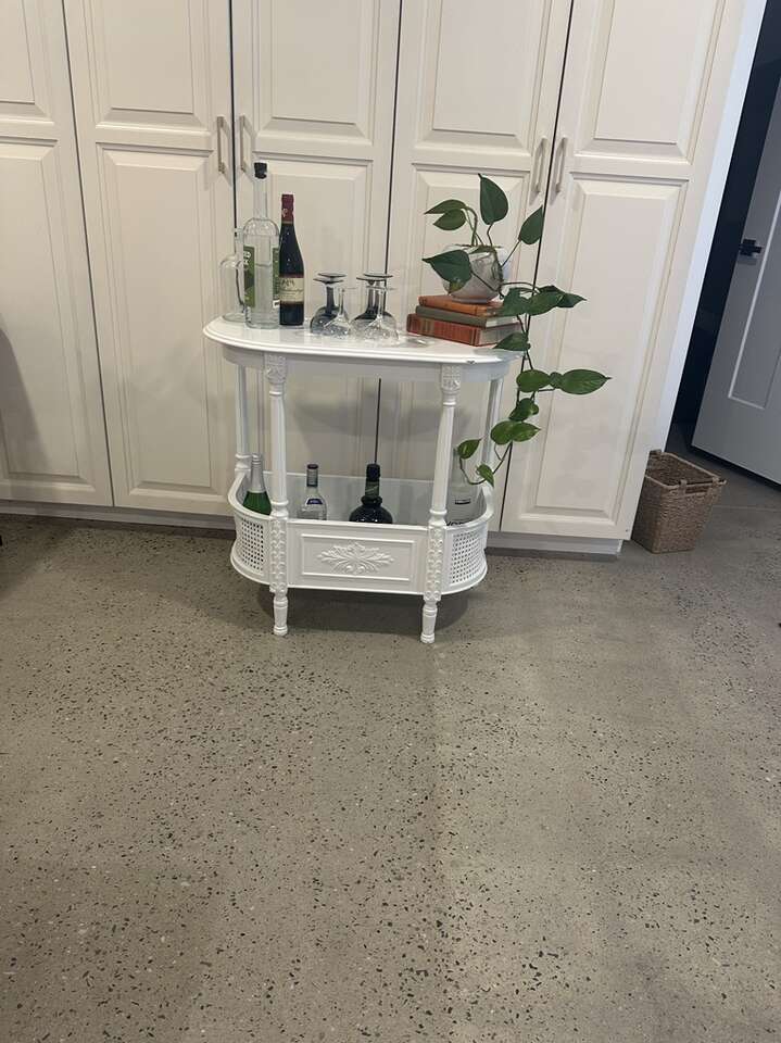 Painted White Wood And Cane Table