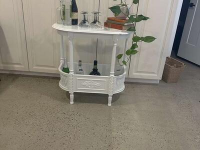 Painted White Wood And Cane Table