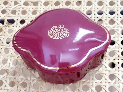 Ceramic Pill Box/Trinket Holder with Gold Lotus Blossom Flower Design