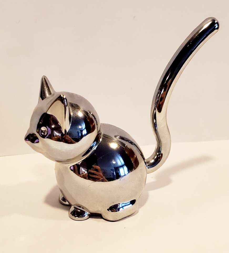 Vintage Umbra Chrome Long Tail Zoola Cat Ring Holder.