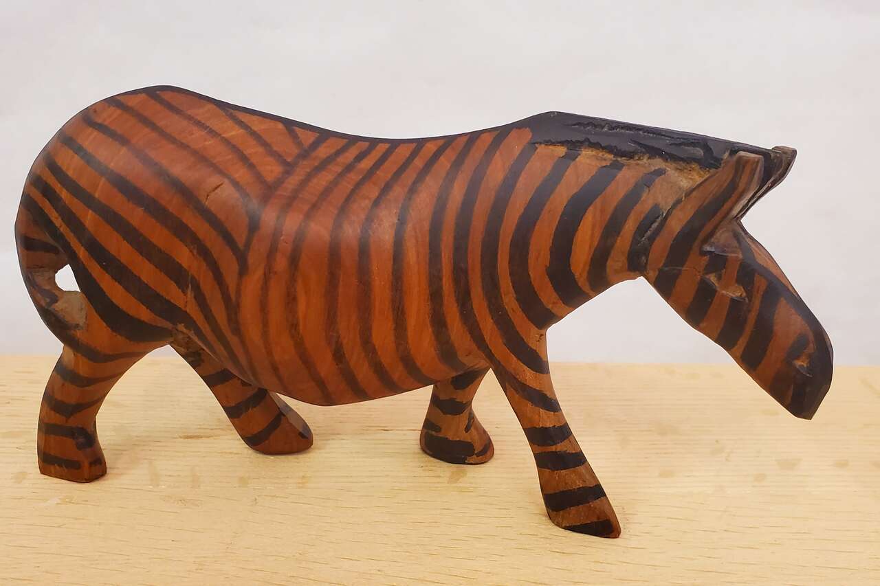 Vintage Carved Wooden Zebra Sculpture Figurine African Zebra Decor, with Painted Stripes