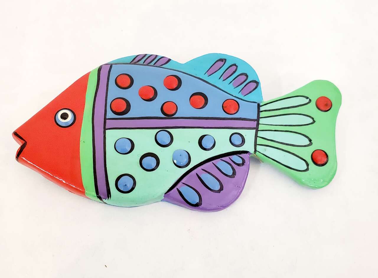 Hand Painted Resin Brooch, Colorful Boho Fish Pin