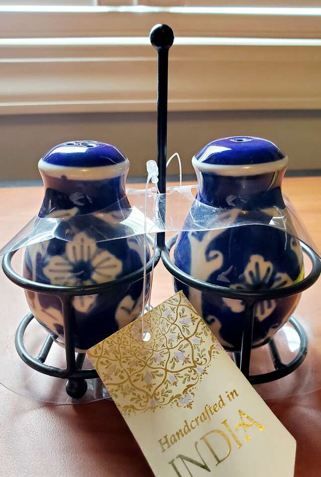 Handcrafted in India Ceramic Cobalt Blue Salt &amp; Pepper Shaker Set