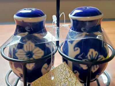 Handcrafted in India Ceramic Cobalt Blue Salt & Pepper Shaker Set