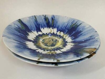 Two Anthropology Hiro Side Plates Featuring a Striking Shibori-Inspired Glaze.