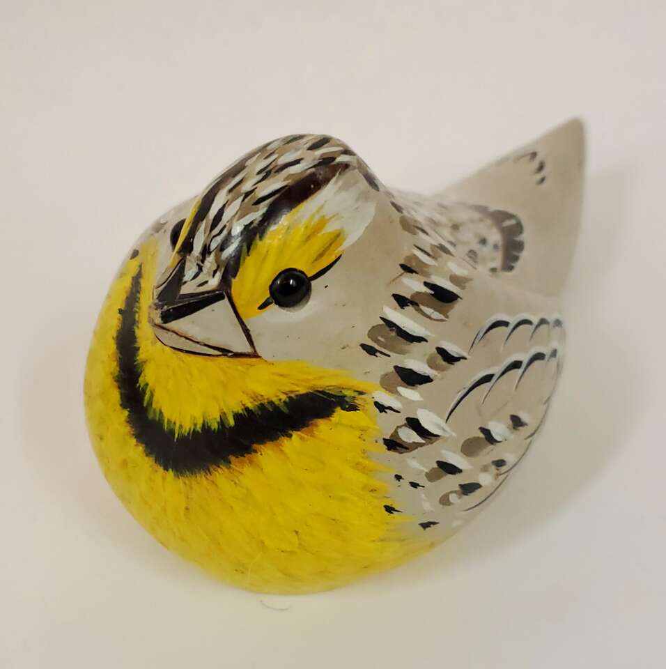 Hand Carved and Hand Painted Yellow Western Meadowlark Made in Montana, USA. Fred Harvey Trading Company