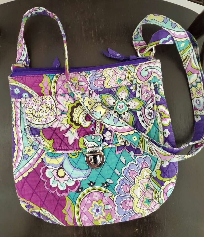 Vera Bradley Heather Pattern Quilted Crossbody Purse. Purple and Green Paisley