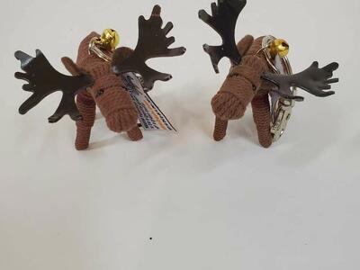 2 Kamibashi Moose Good Luck Key Rings. 'The String Doll Gang' Moose Lobster Claw Key Ring. Handmade in Thailand. 2"3".