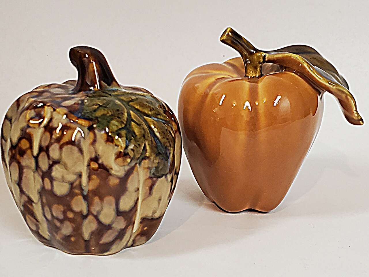 Set of 2 Glazed Ceramic Harvest Pumpkin and Apple Fall Decor 4"