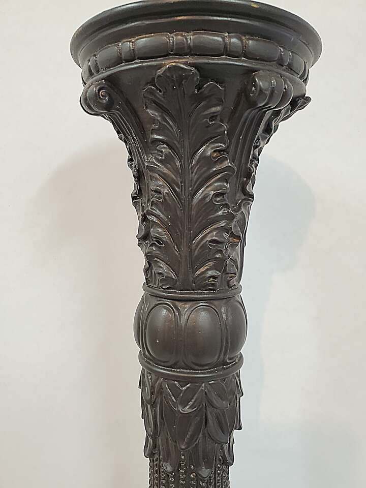 Fitz and Floyd Candle Stand Holder Intricately Carved Black Resin Greek Column. 21 inches Tall.