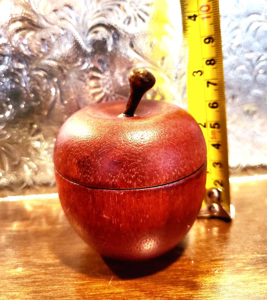Red Wooden Apple Shaped Trinket Box, Cache, Tea Lite Caddy, Container By Midwest.