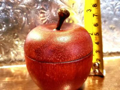 Red Wooden Apple Shaped Trinket Box, Cache, Tea Lite Caddy, Container By Midwest.