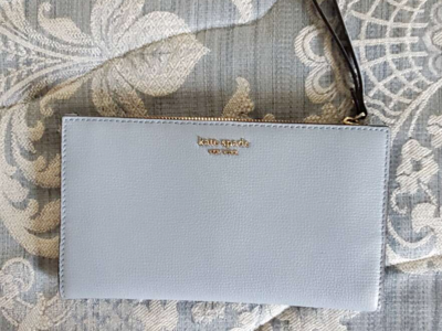Kate Spade Pebbled Blue Leather, Designer Wristlet, Wallet, Clutch, Purse. 5.5 inches X 7.7 inches.