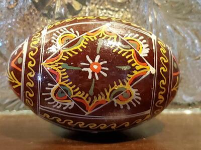 Vintage Polish Ukrainian Pysanky Easter Egg Hand Painted Wooden Egg.