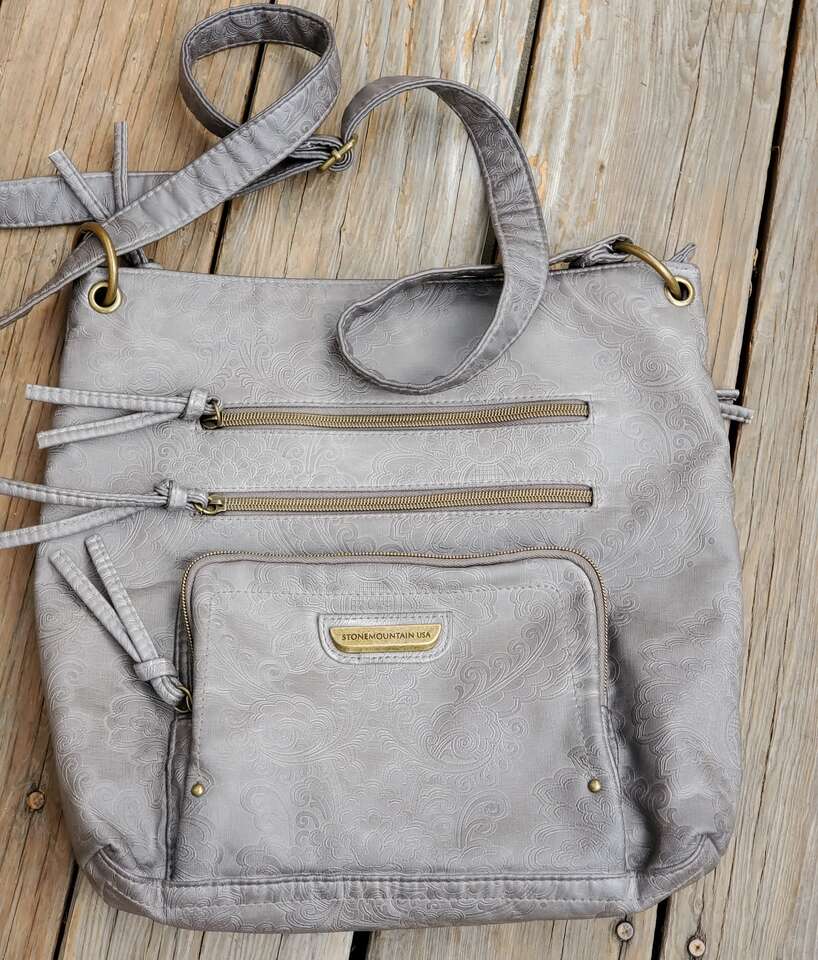 Gray Stone Mountain Super Crossbody Embossed Detail Hand Bag Purse