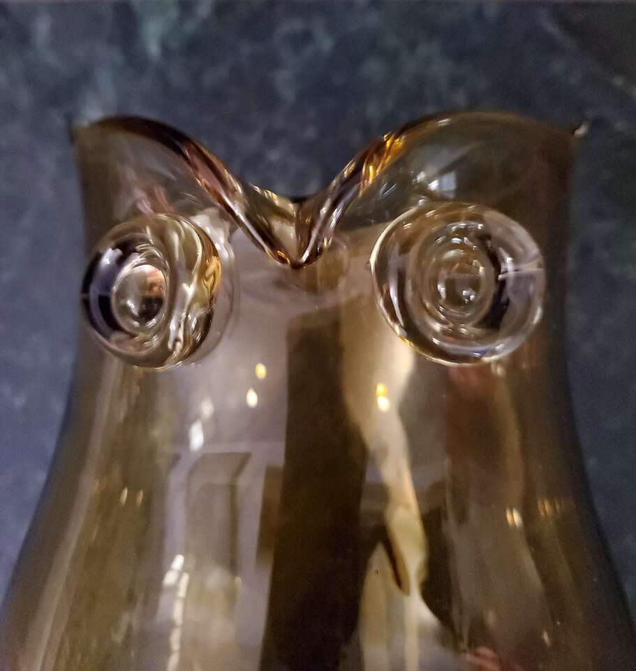 Large Handblown Amber Glass Owl Vase 7.5" Height.