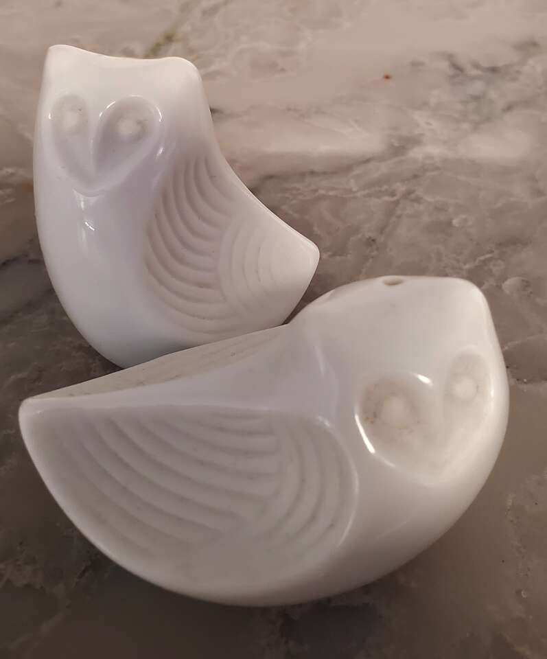 Whimsical Stylized Porcelain Owl Salt and Pepper Shakers