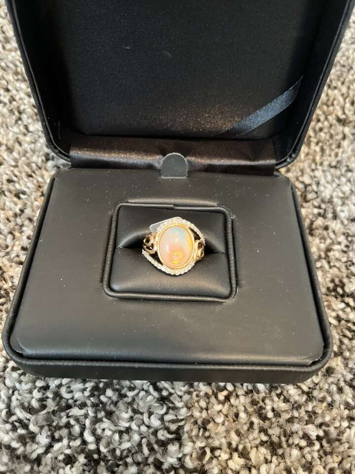 Opal & Diamond Ring with Gold Overlay