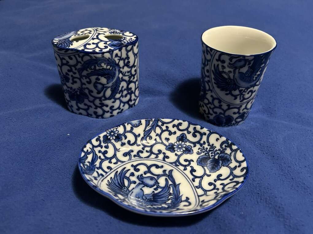 Blue & White Ceramic Bathroom Set