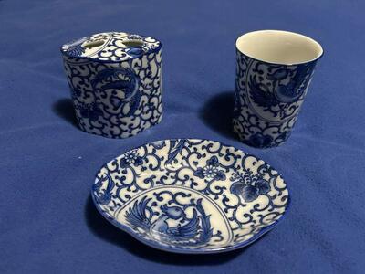 Blue & White Ceramic Bathroom Set
