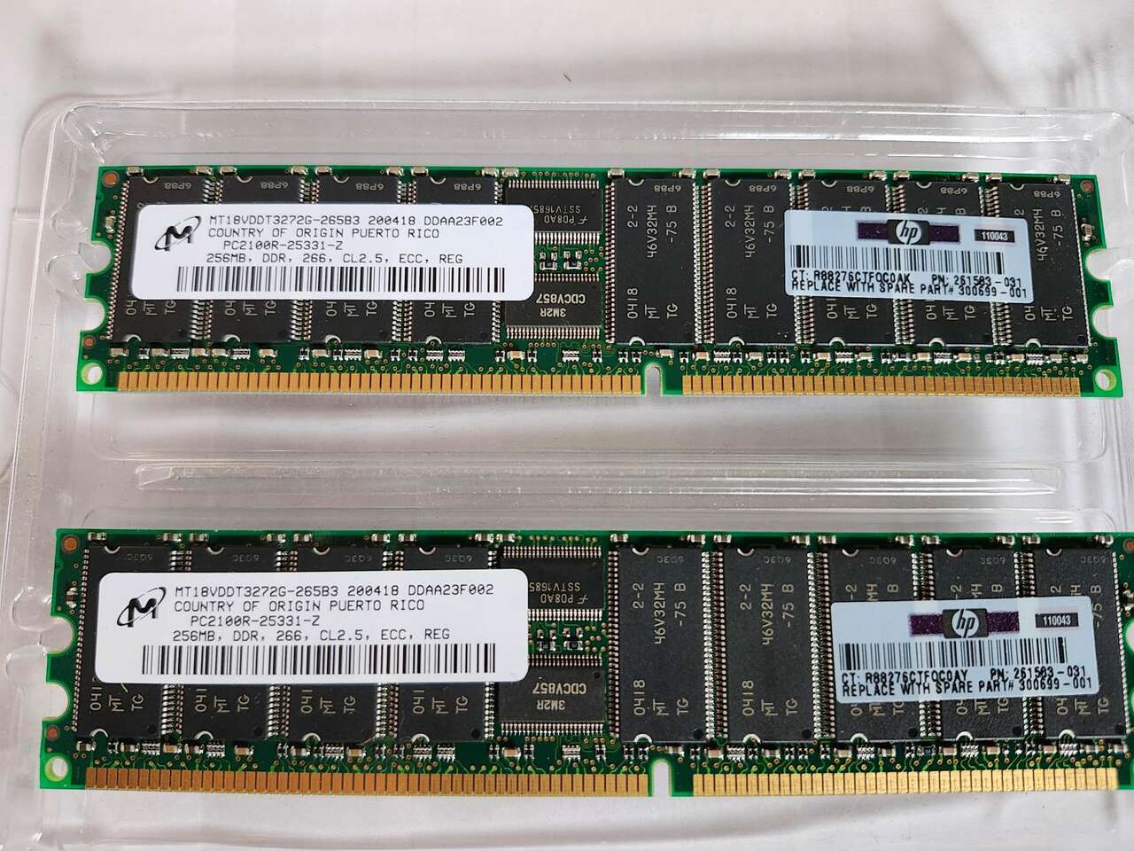Qty 2 - 256MB HP Memory Dimms