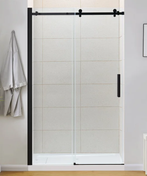New OVE Decors Kelsey Tempered Glass Shower Door, 48in x 76in, Matte Black