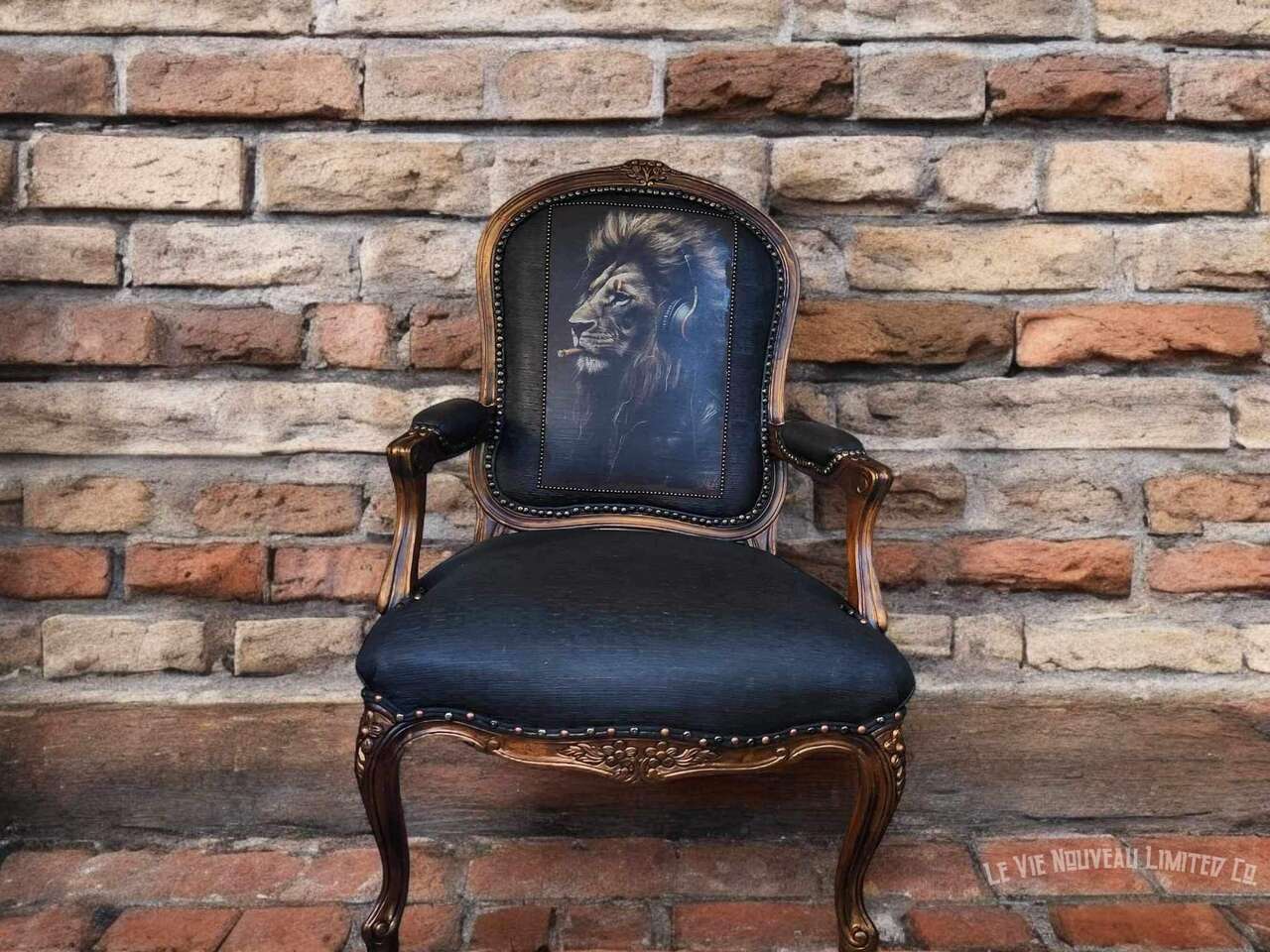 Large Upcycled Vintage Chair Lion Art RocknRolla Home Decor