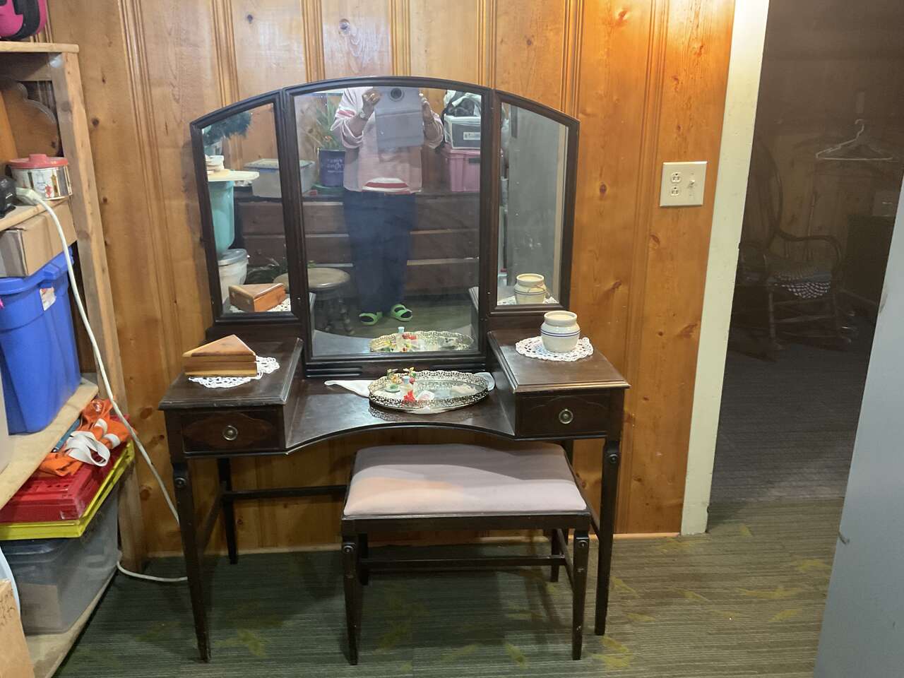 Antique vanity with bench Furniture