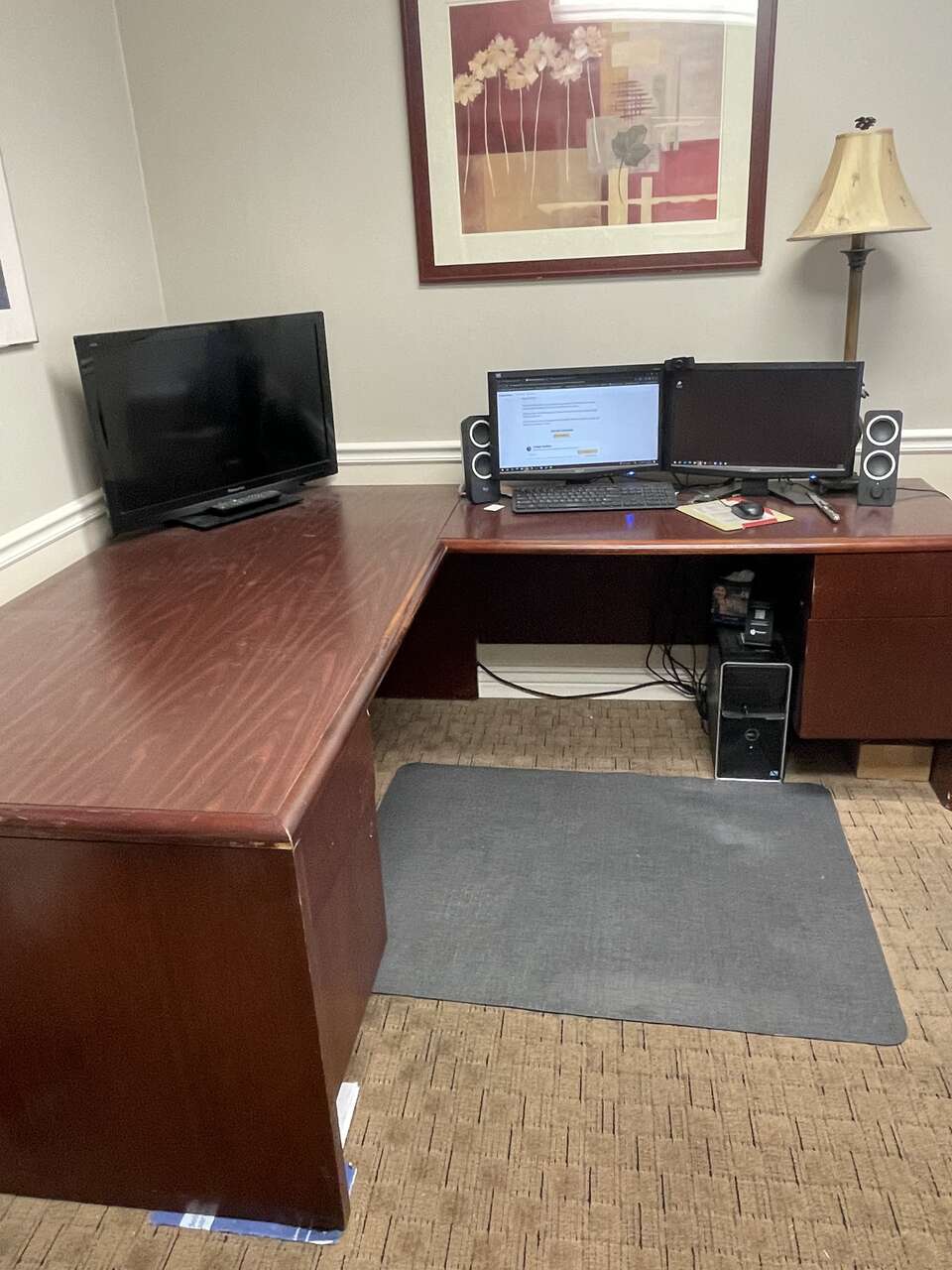 Wood Desk with Credenza Furniture