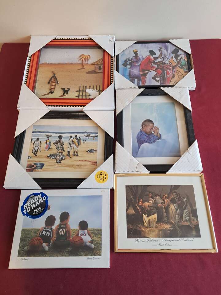 Lot of 6 Vintage Ethnic Black Americana Framed Art pictures