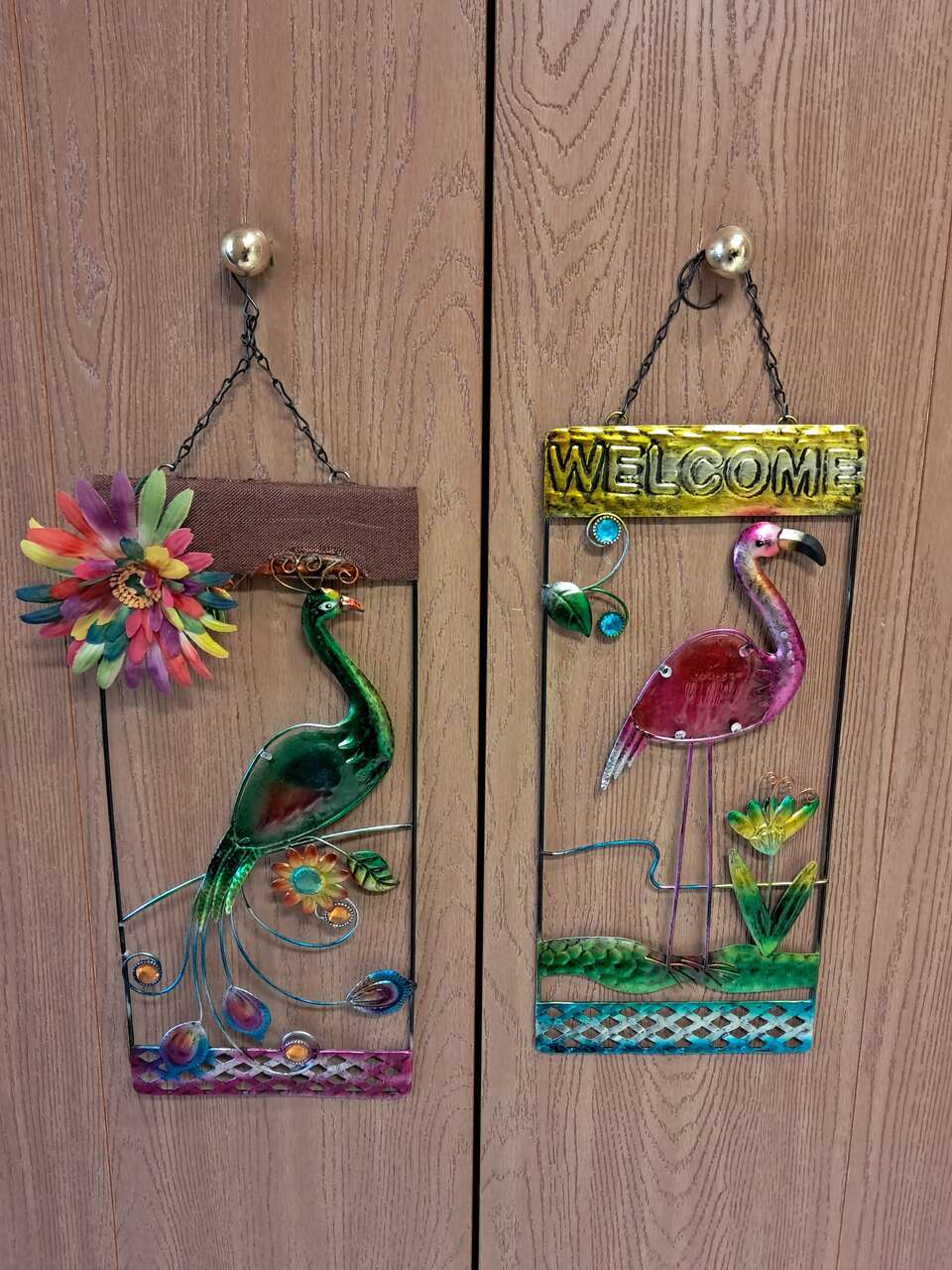 Vintage hanging wall decor. Metal- 1 Peacock &1 Flamingo sell separate or together
