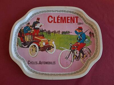 Vintage Clement metal serving tray.