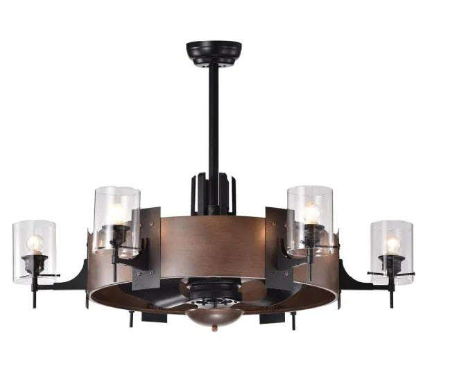 Lodgin 35.43 in. Black Indoor Remote Controlled Fandelier with Light Kit