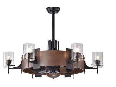 Lodgin 35.43 in. Black Indoor Remote Controlled Fandelier with Light Kit