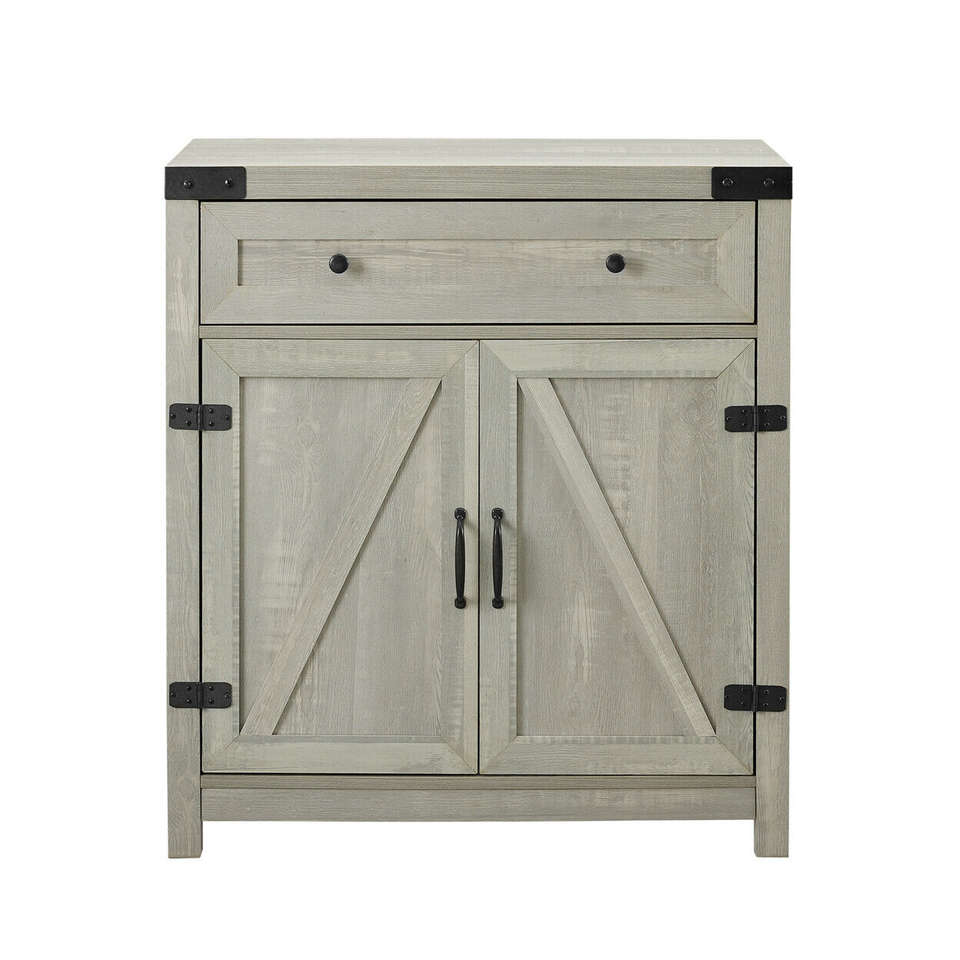 30" Farmhouse Barn Door Accent Cabinet - Stone Grey