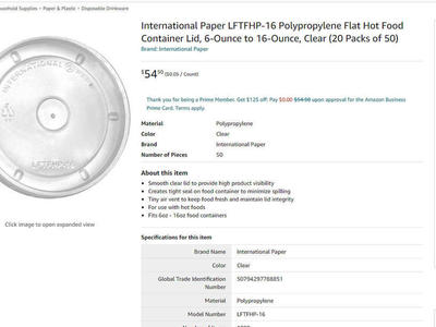 International Paper LFTFHP-16 Polypropylene Flat Hot Food Container Lid, 6-Ounce to 16-Ounce, Clear (20 Packs of 50)