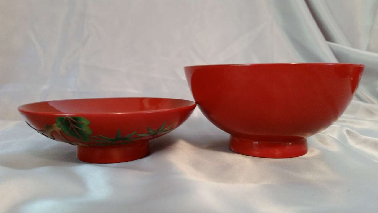 VTG BEMBO Lacquerware Rice Soup Bowls w/Lids Okinawa, Japan Lot of 5 Gently Used