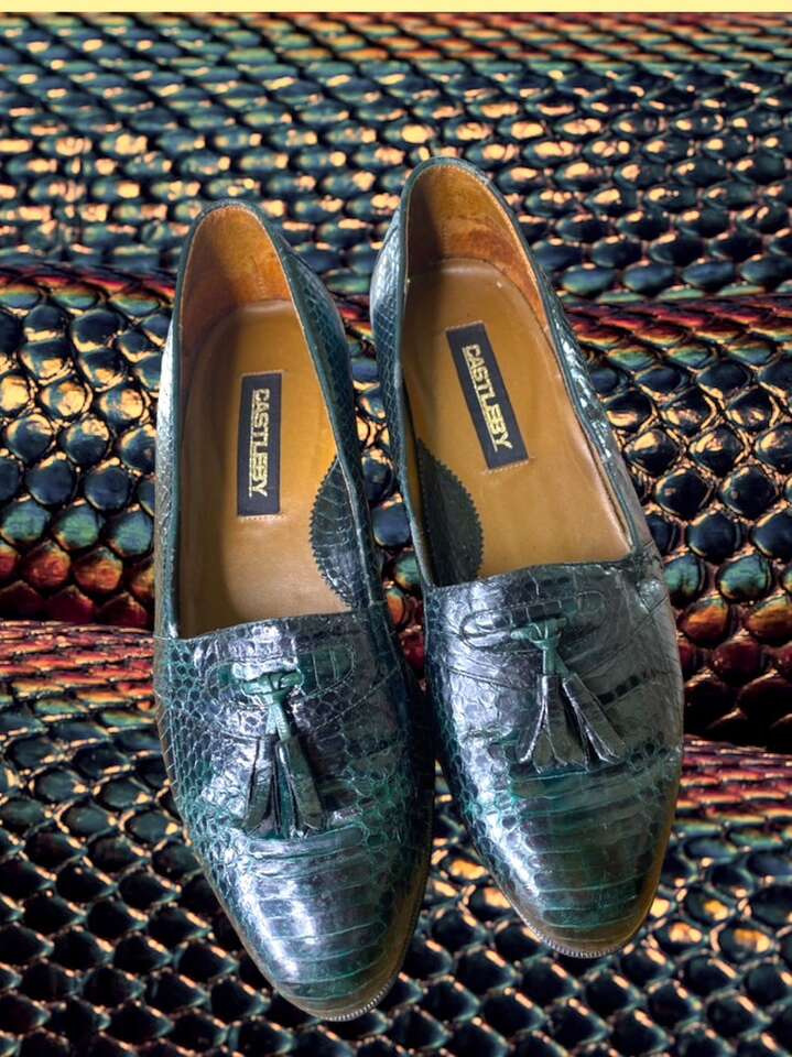 Mens genuine snake Dark Green Shoes  9.5