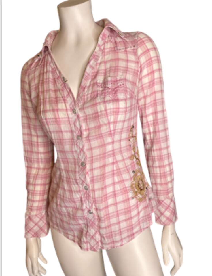Guess Women’s XS Top Pink Plaid V-neck