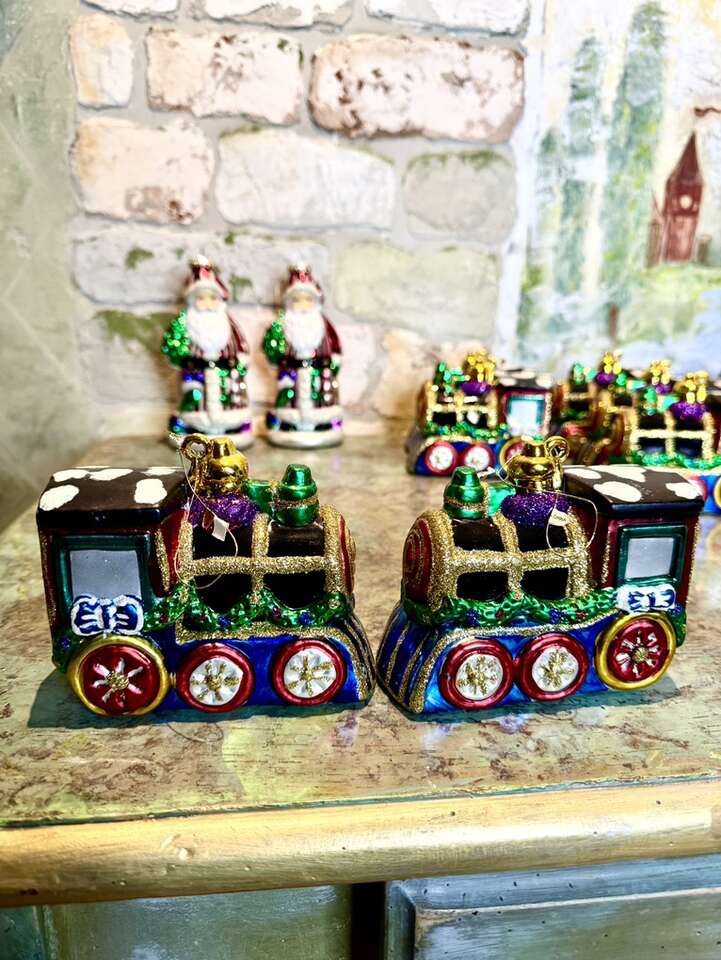 Locomotive Glass Xmas Ornaments 9 In Lot