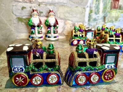 Locomotive Glass Xmas Ornaments 9 In Lot
